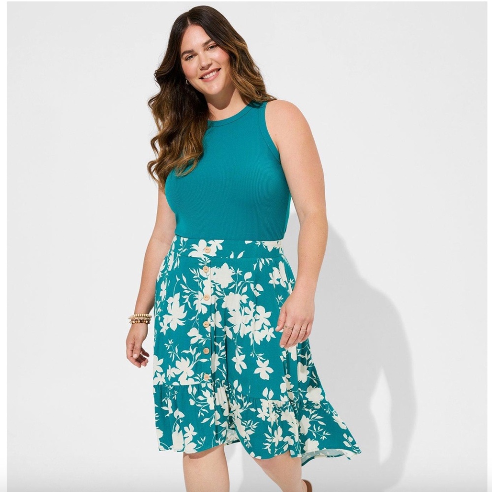 Torrid Turquoise Midi Lenny Hi Low Tiered Skirt Size 0X